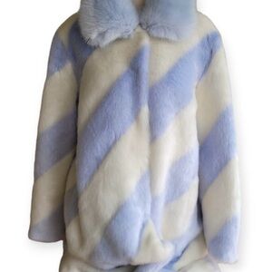 Mauve Anthropologie Powder Blue Ivory Faux Fur Long Coat | XL